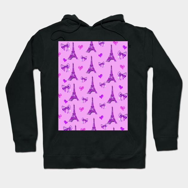 Girly Eiffel Tower Pattern in Watercolours Purple Background Hoodie by ArtInPi